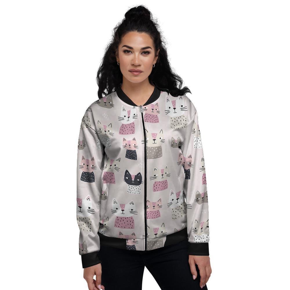 Cat Print Women's Bomber Jacket-grizzshop