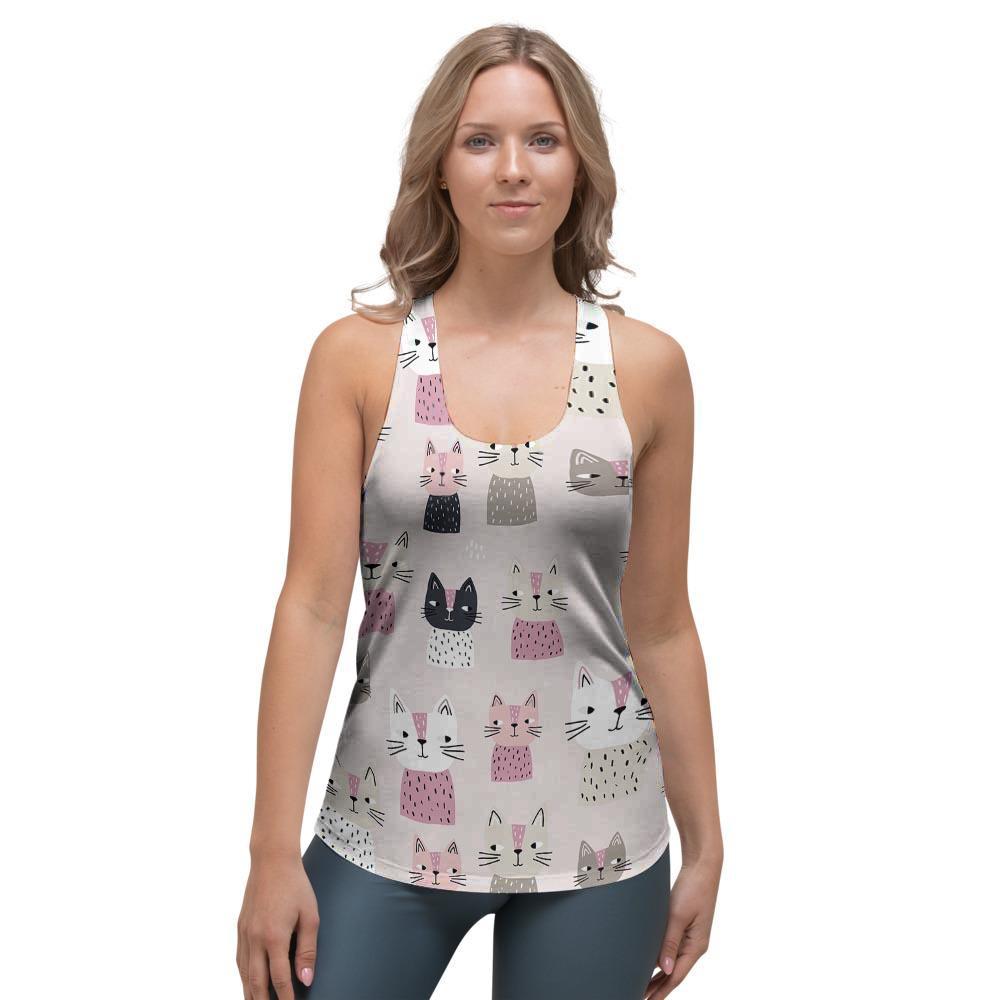 Cat Print Women's Racerback Tank Top-grizzshop