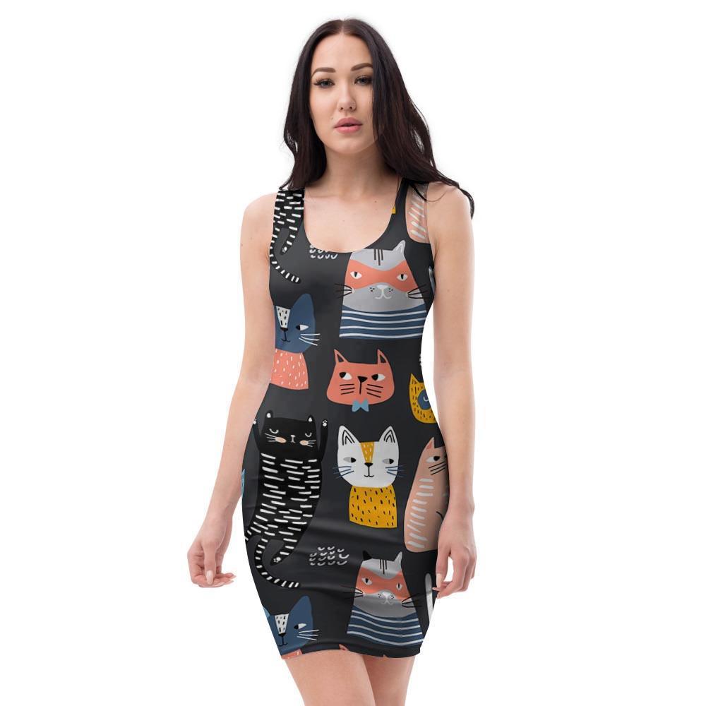 Cat Style Print Bodycon Dress-grizzshop