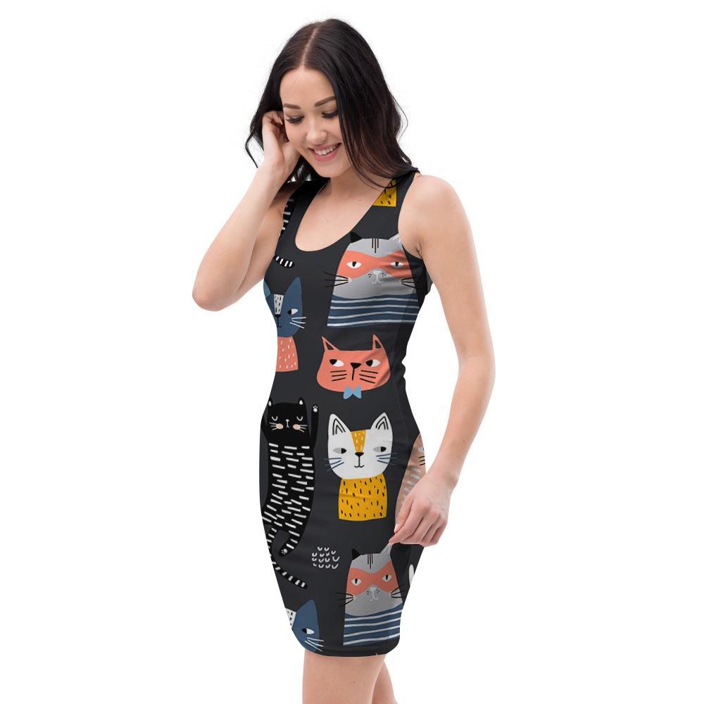 Cat Style Print Bodycon Dress-grizzshop