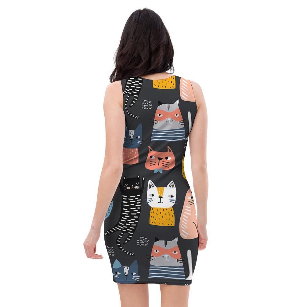 Cat Style Print Bodycon Dress-grizzshop