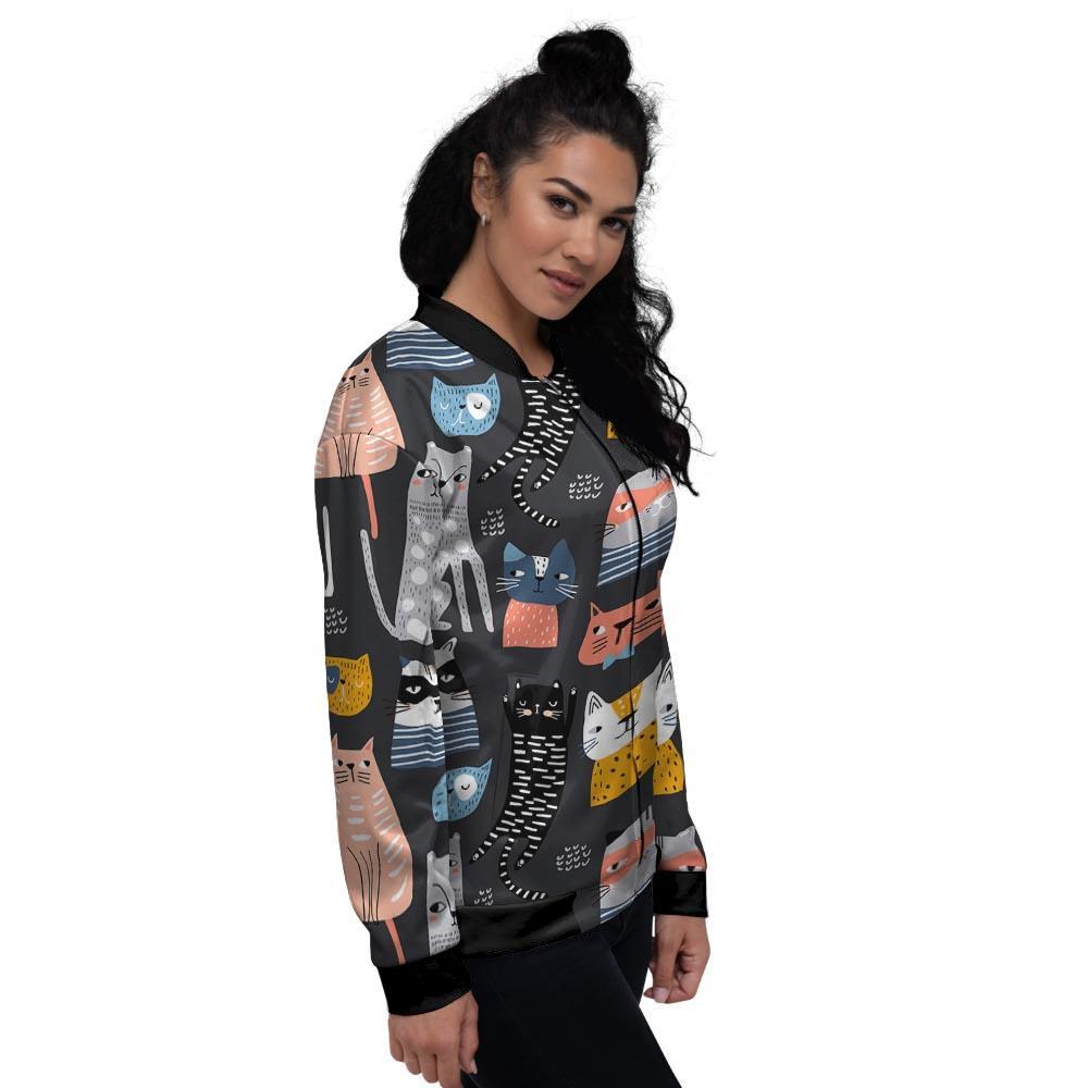 Cat Style Print Women's Bomber Jacket-grizzshop