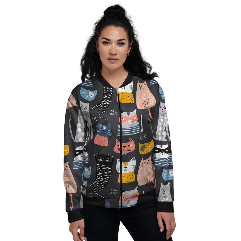 Cat Style Print Women's Bomber Jacket-grizzshop