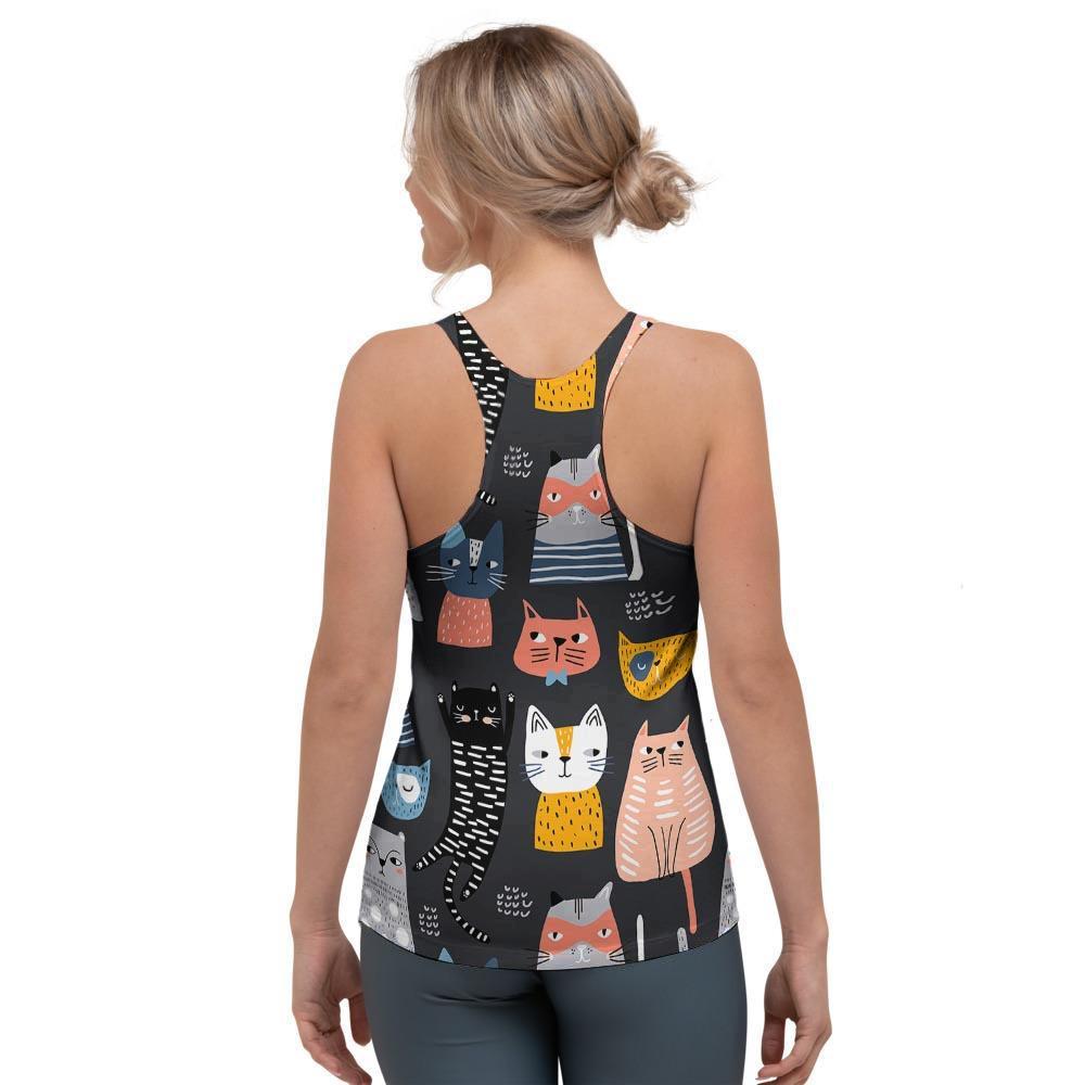 Cat Style Print Women's Racerback Tank Top-grizzshop