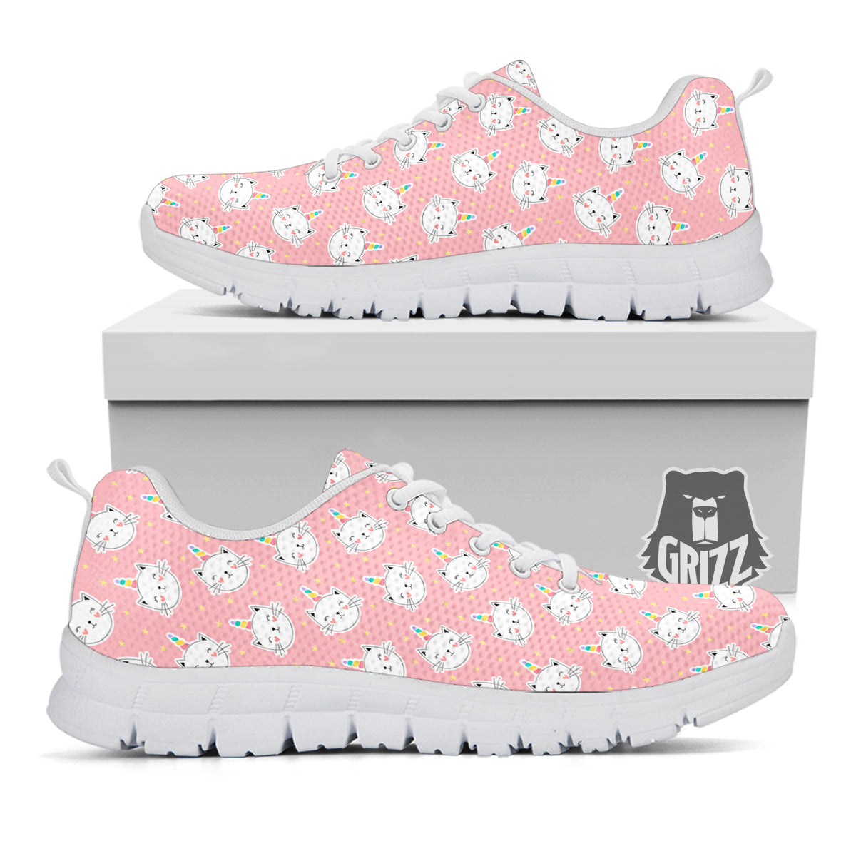 Cat Unicorn Cute Print Pattern White Sneaker-grizzshop