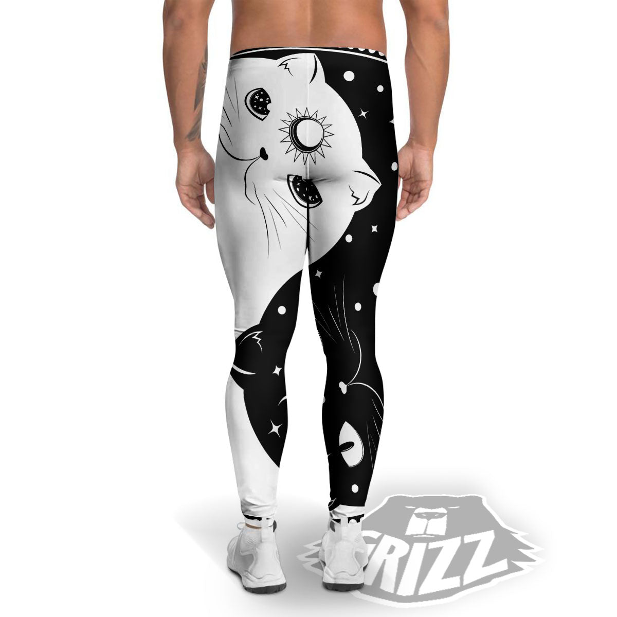 Cat Yin Yang White And Black Print Men's Leggings-grizzshop