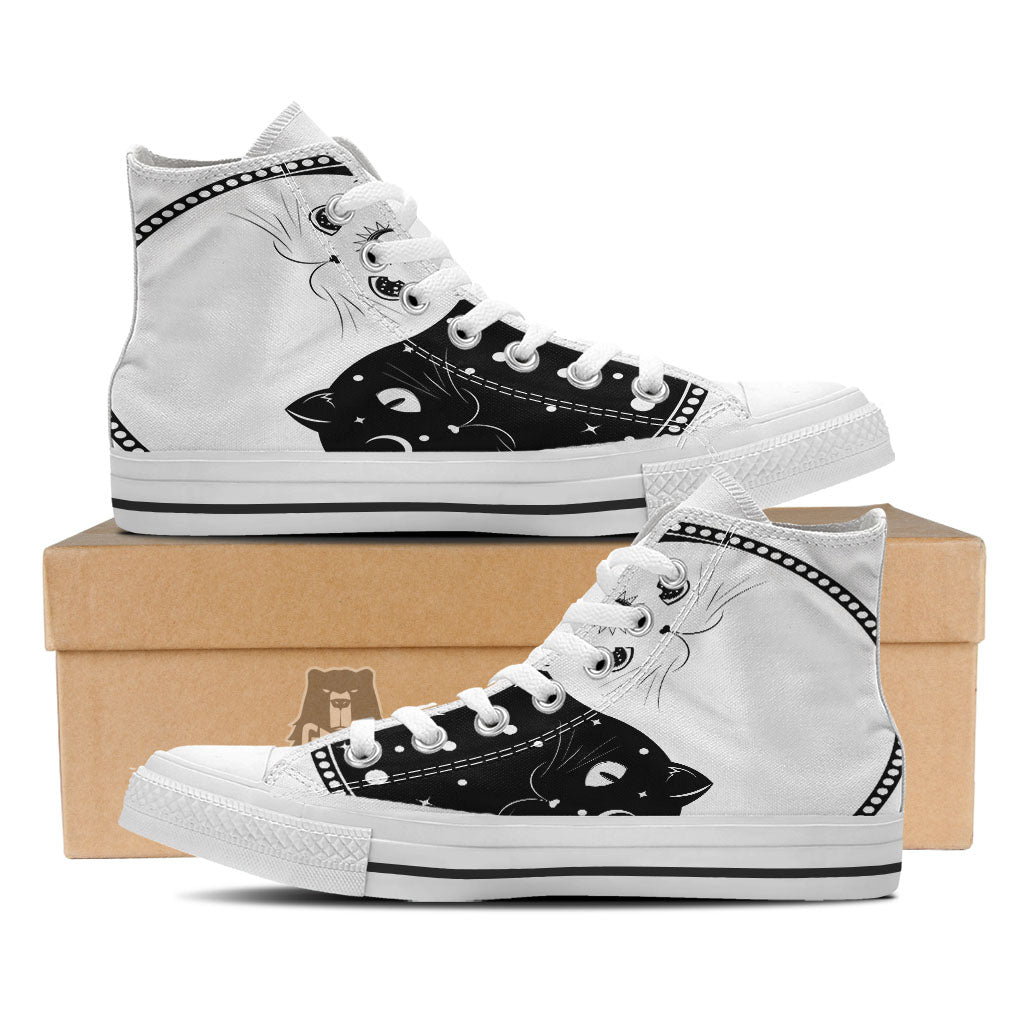 Cat Yin Yang White And Black Print White High Top Shoes-grizzshop
