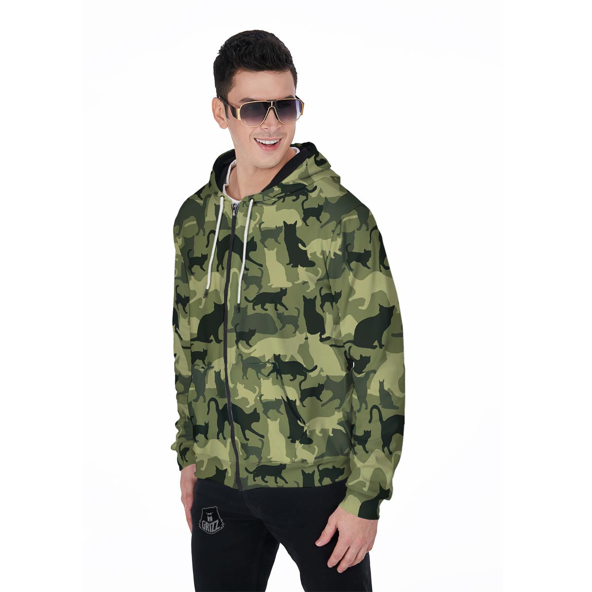 Cat Camouflage Print Men's Zip Up Hoodie-grizzshop