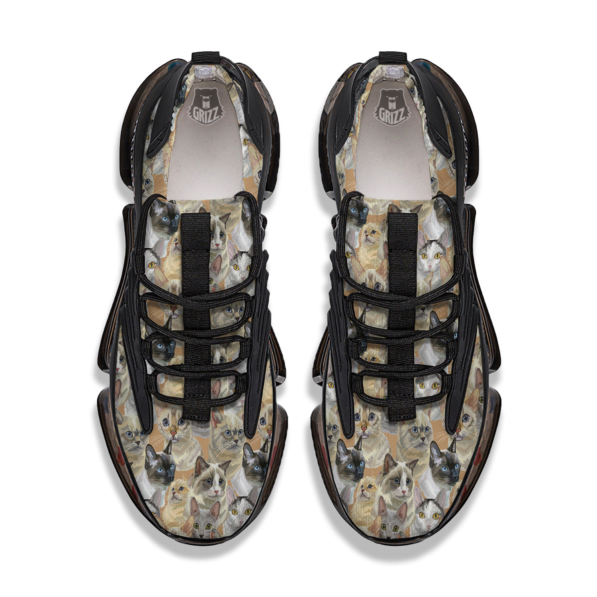 Cats Portrait Print Pattern Black Gym Shoes-grizzshop