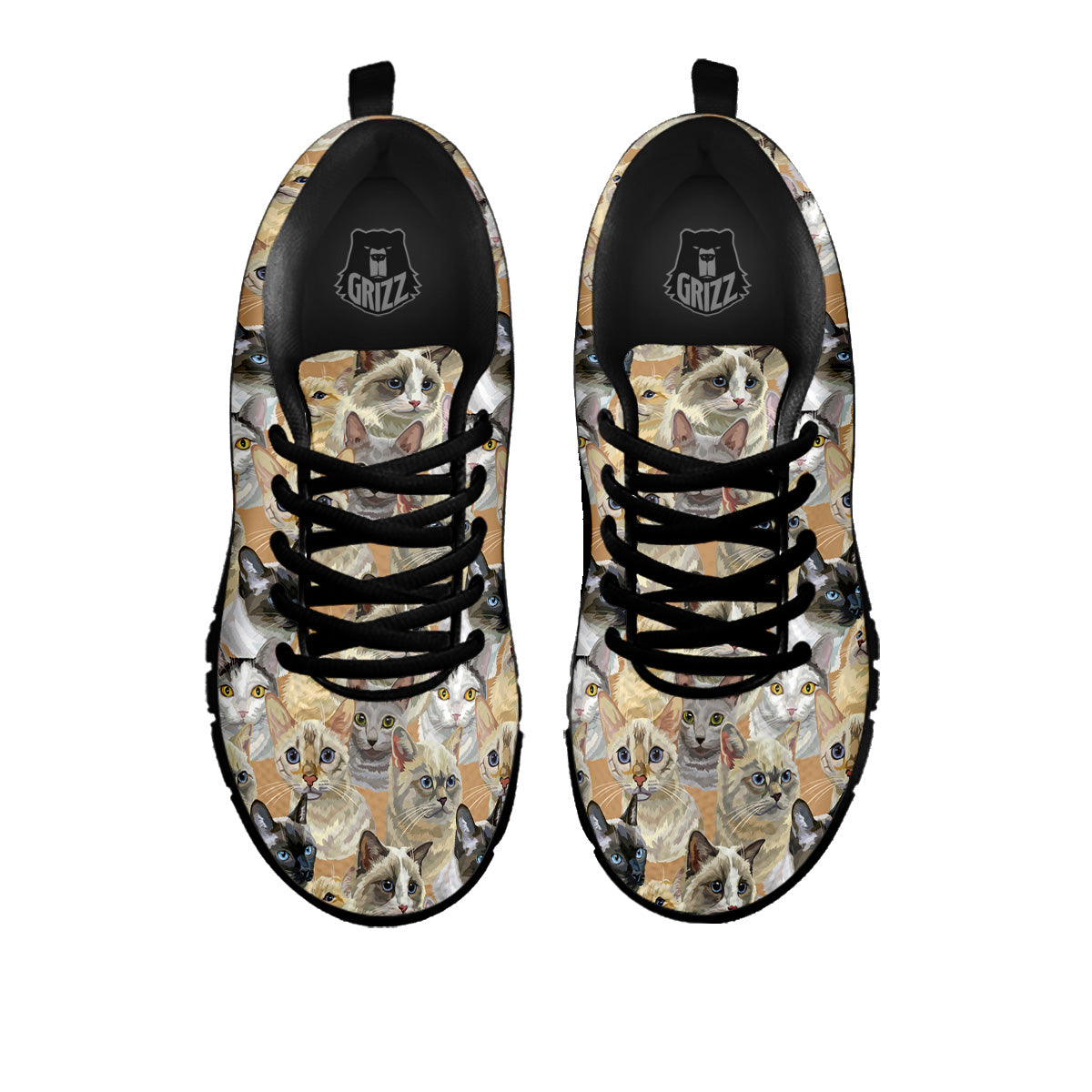 Cats Portrait Print Pattern Black Sneaker-grizzshop