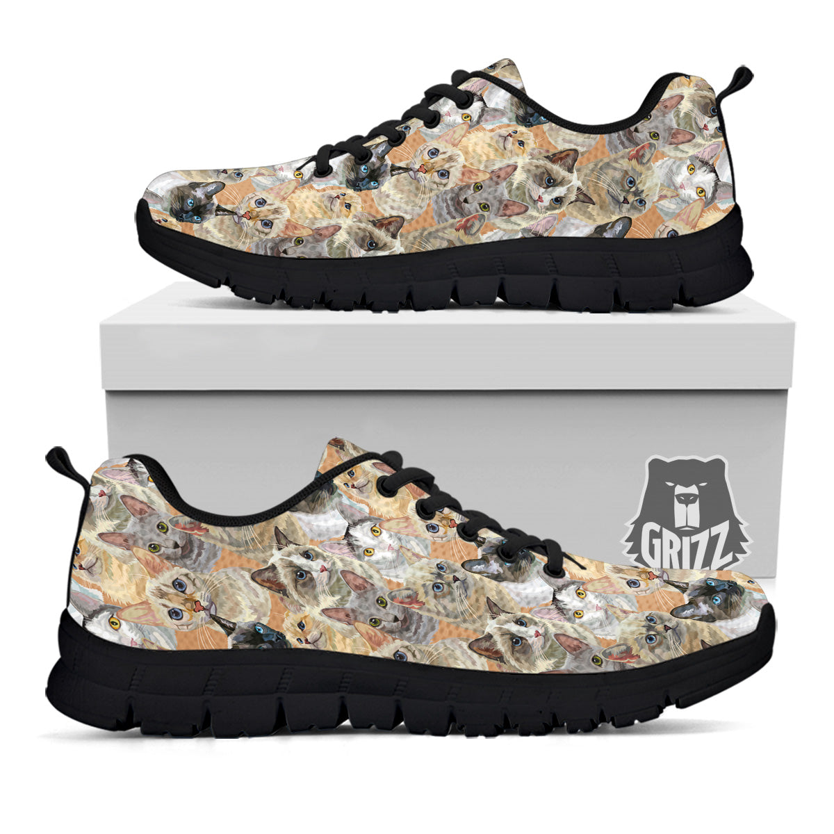 Cats Portrait Print Pattern Black Sneaker-grizzshop