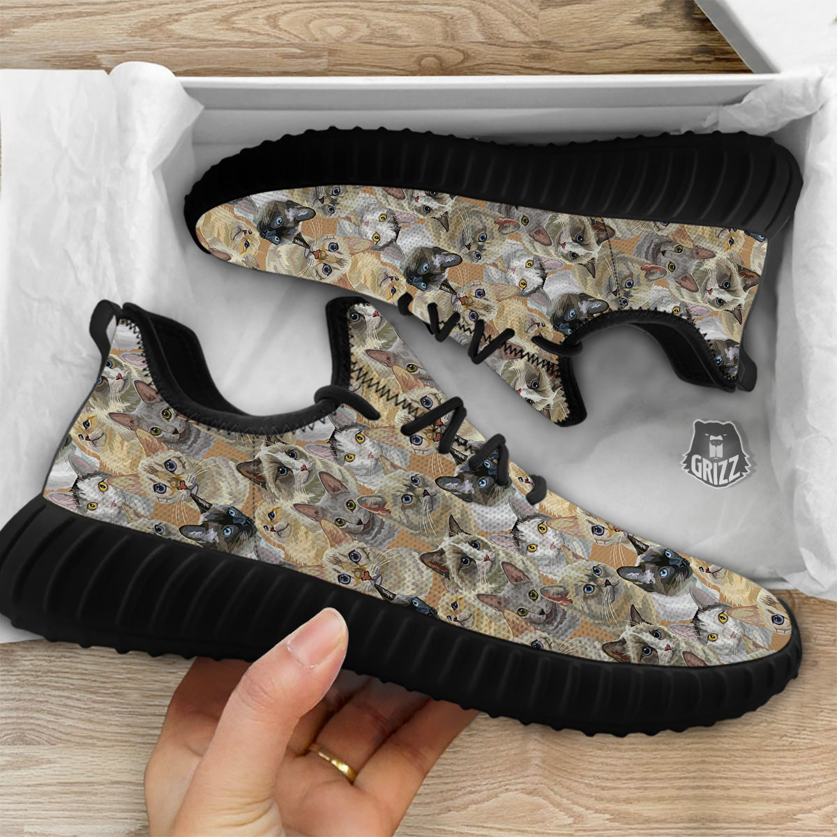 Cats Portrait Print Pattern Black Walking Shoes-grizzshop