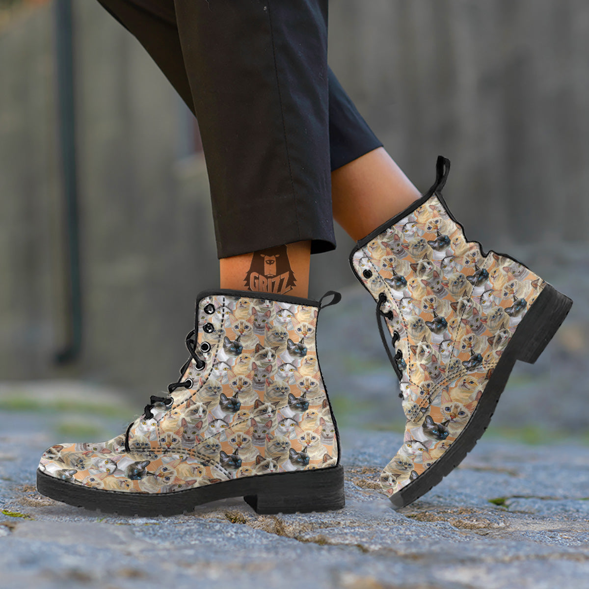 Cats Portrait Print Pattern Leather Boots-grizzshop