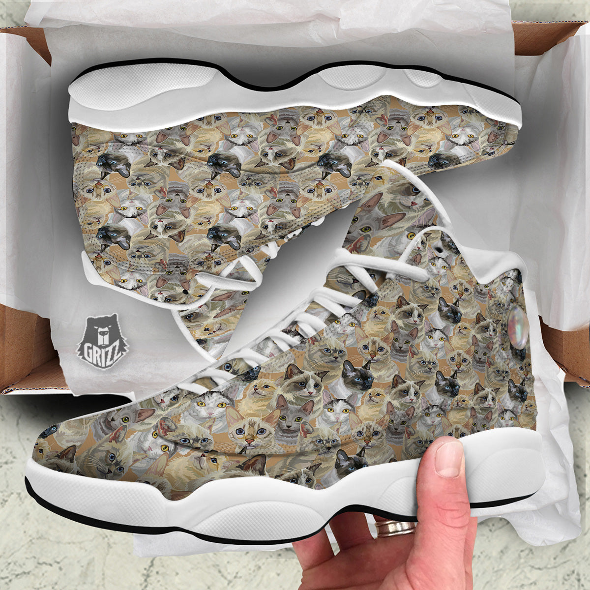 Cats Portrait Print Pattern White Basketball Shoes-grizzshop
