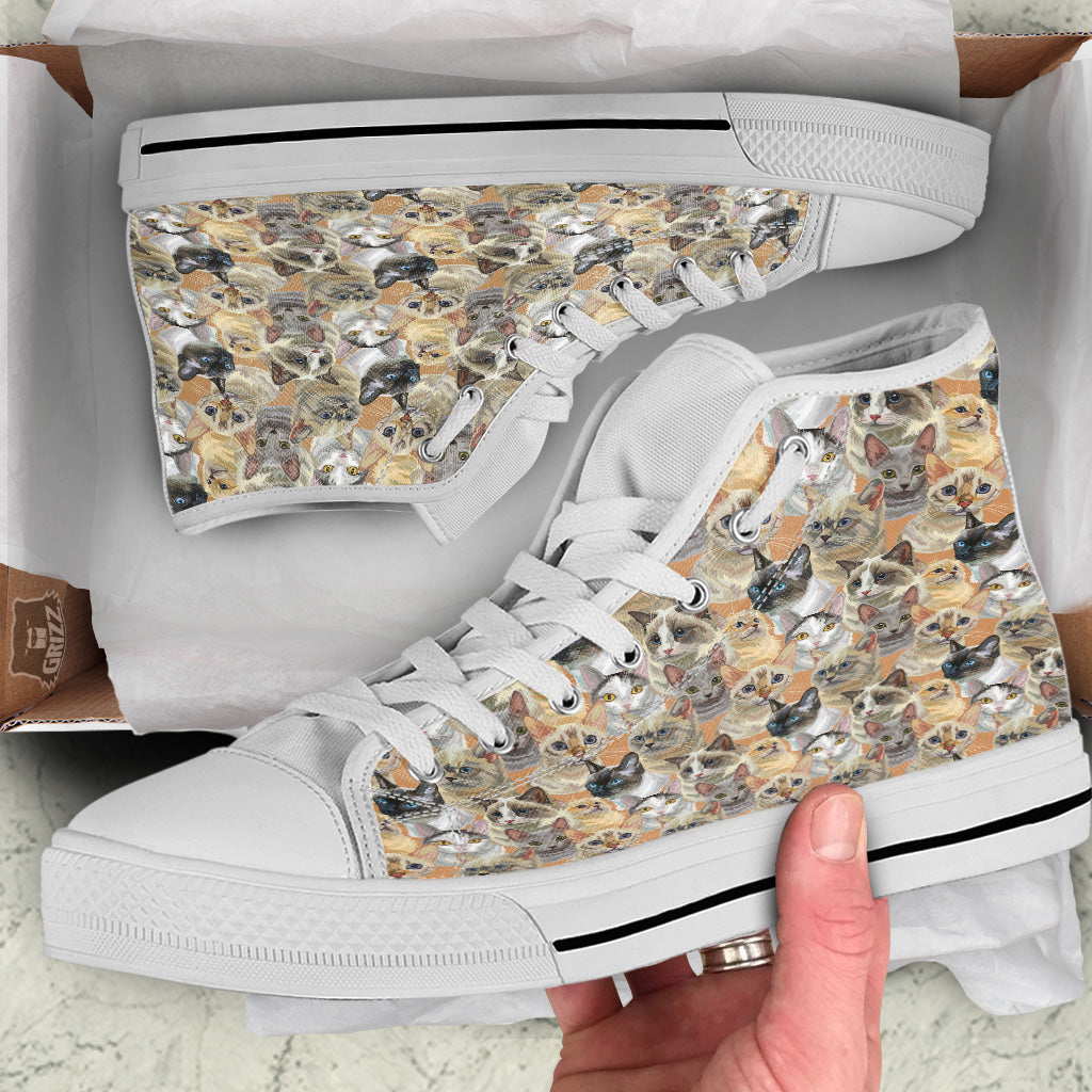 Cats Portrait Print Pattern White High Top Shoes-grizzshop