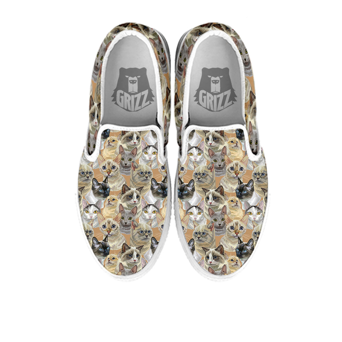 Cats Portrait Print Pattern White Slip On Shoes-grizzshop