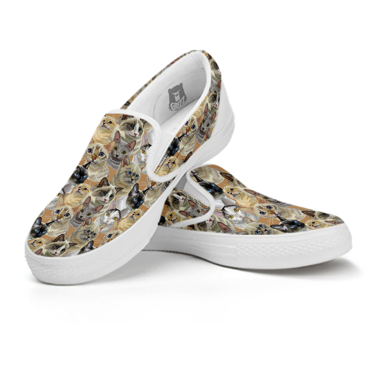 Cats Portrait Print Pattern White Slip On Shoes-grizzshop