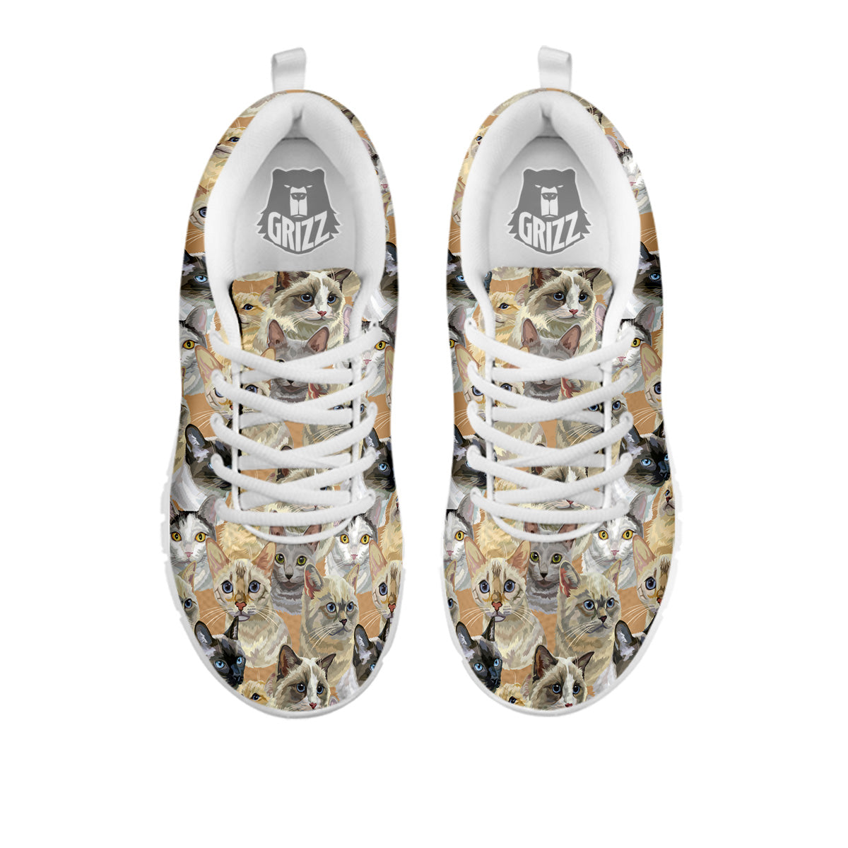 Cats Portrait Print Pattern White Sneaker-grizzshop