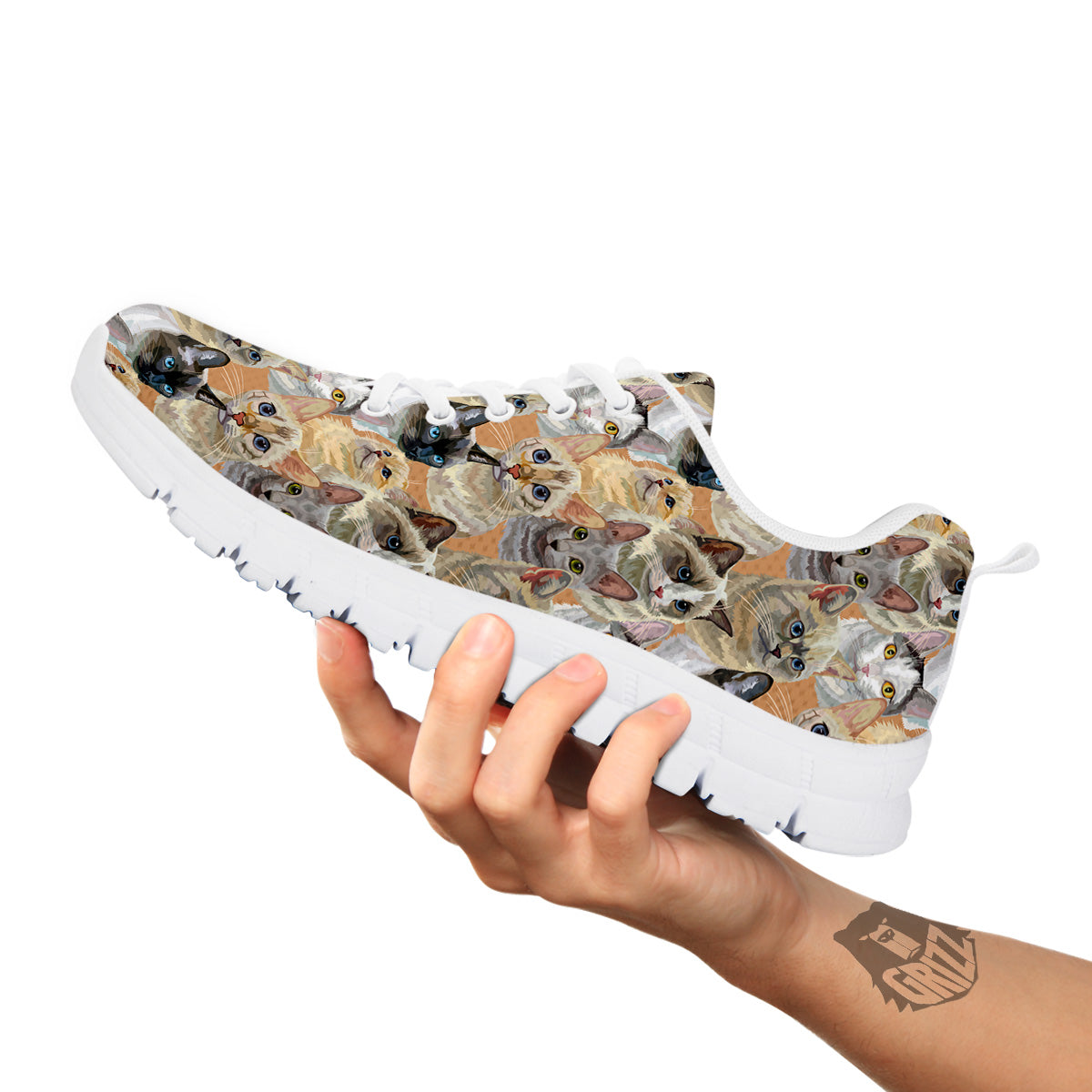 Cats Portrait Print Pattern White Sneaker-grizzshop