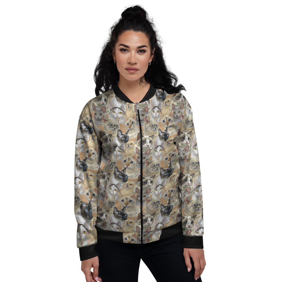 Cats Portrait Print Pattern Women's Bomber Jacket-grizzshop