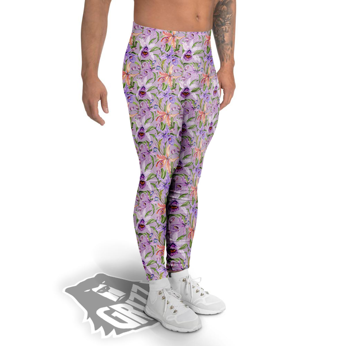Cattleya Colorful Watercolor Print Men's Leggings-grizzshop