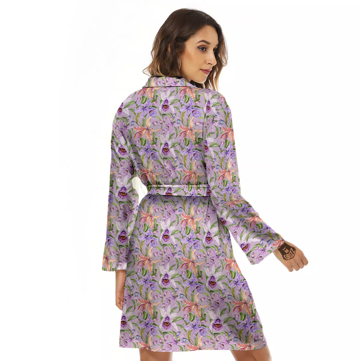 Cattleya Colorful Watercolor Print Women's Robe-grizzshop