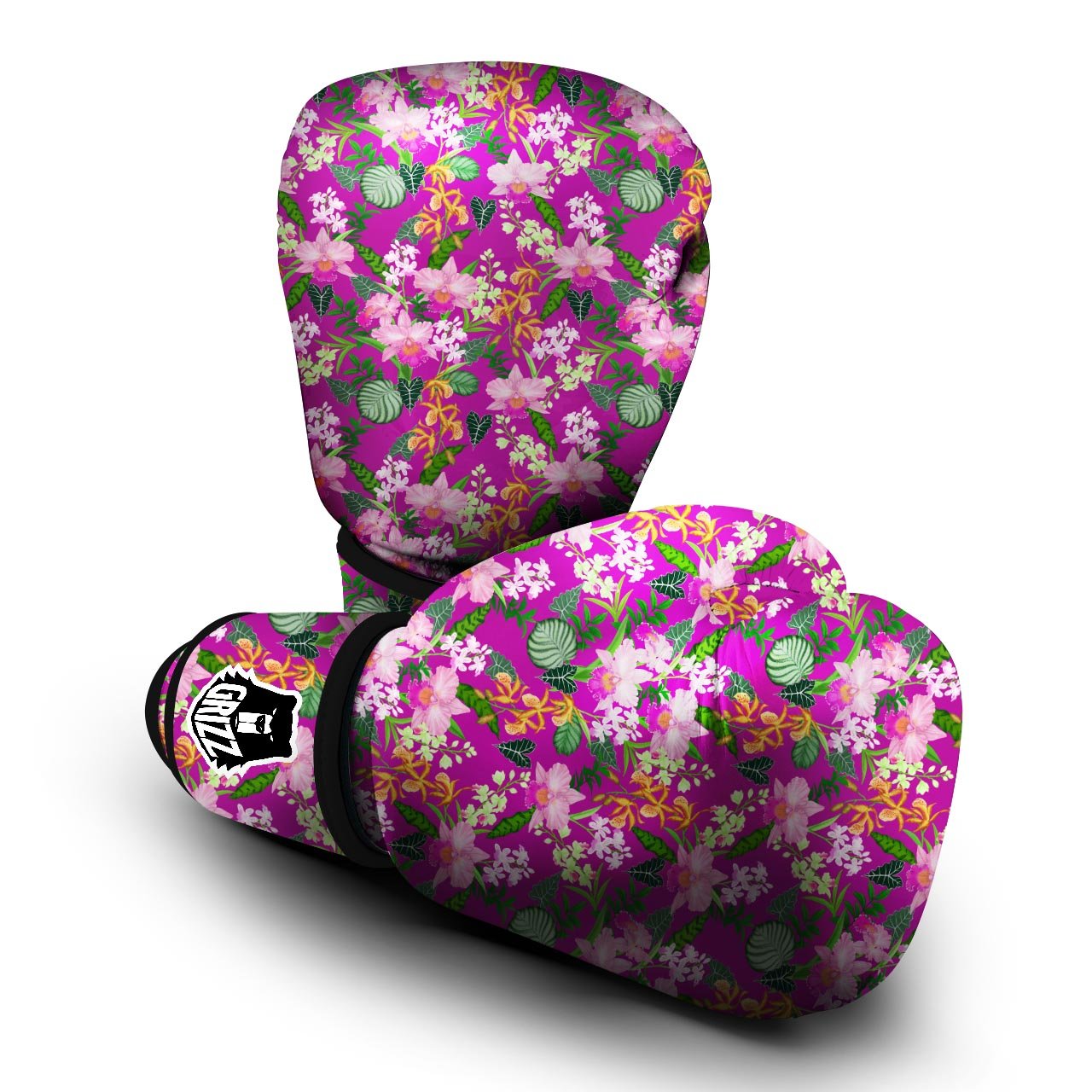 Cattleya Tropical Print Pattern Boxing Gloves-grizzshop