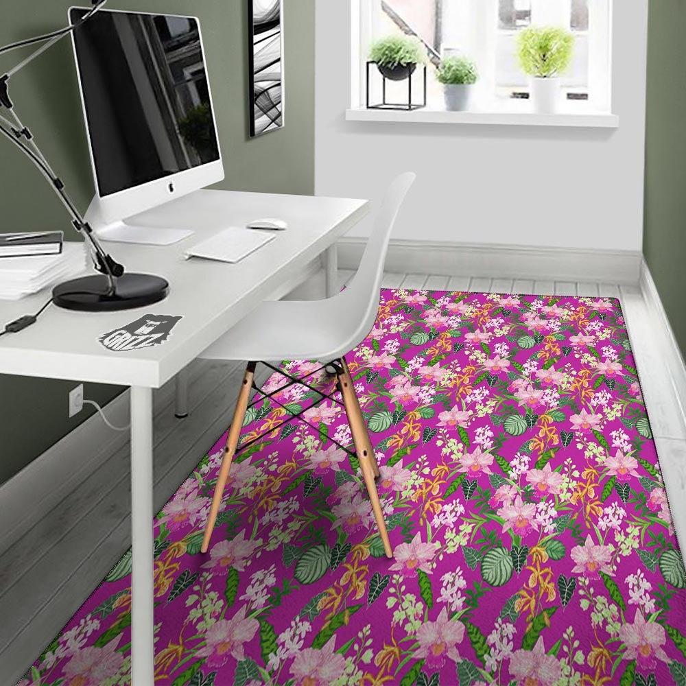Cattleya Tropical Print Pattern Floor Mat-grizzshop