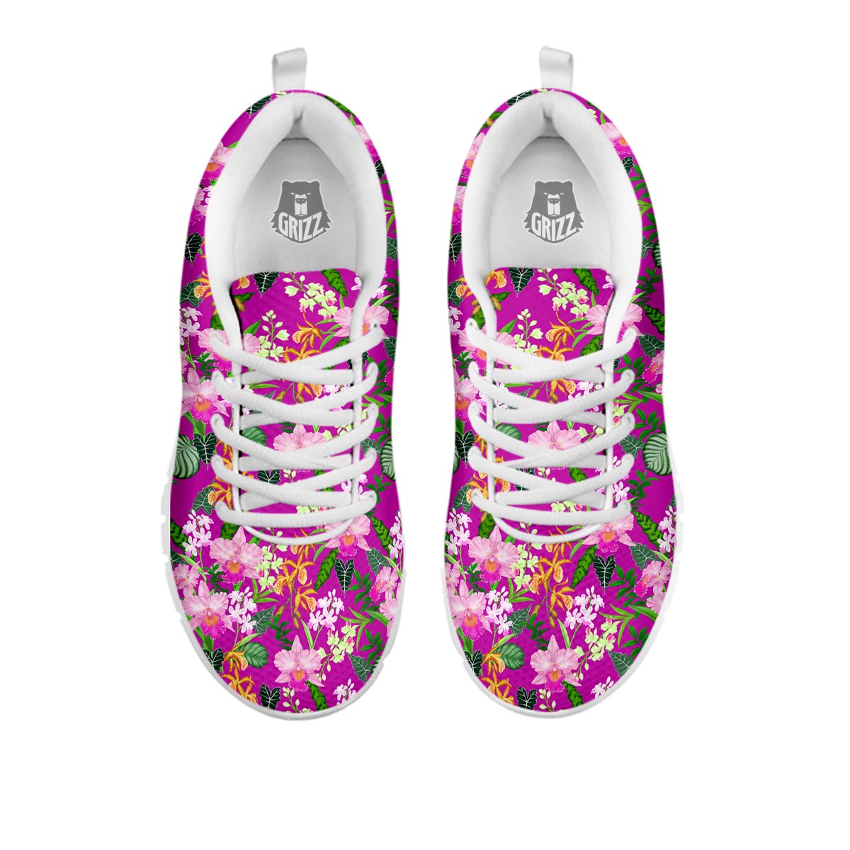 Cattleya Tropical Print Pattern White Sneaker-grizzshop