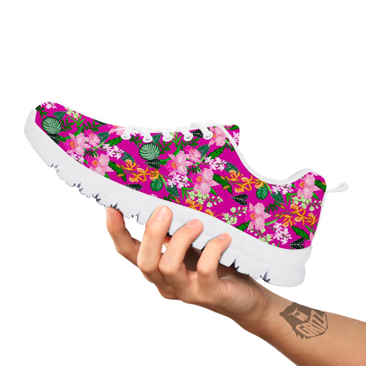 Cattleya Tropical Print Pattern White Sneaker-grizzshop