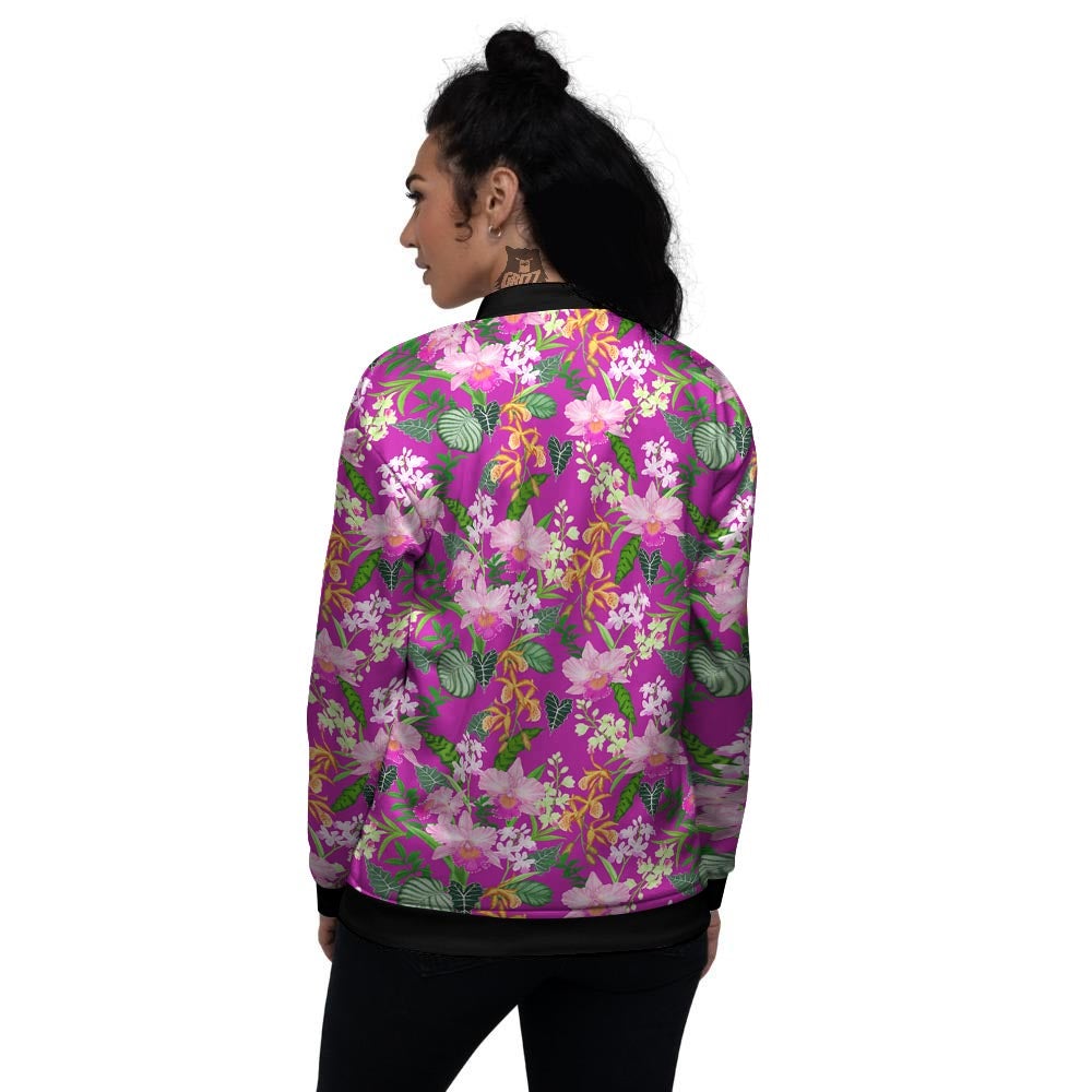 Cattleya Tropical Print Pattern Women's Bomber Jacket-grizzshop
