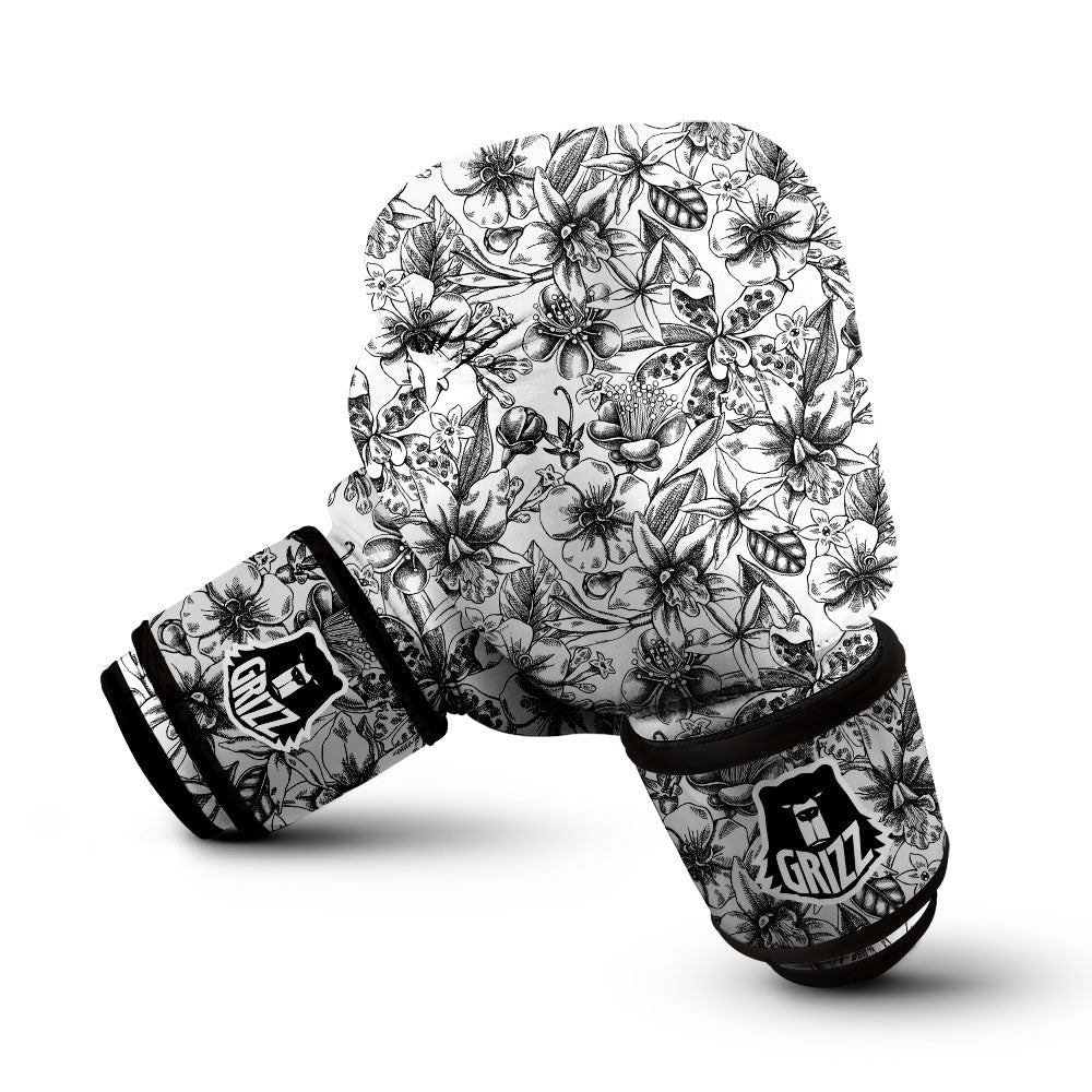 Cattleya White And Black Print Pattern Boxing Gloves-grizzshop