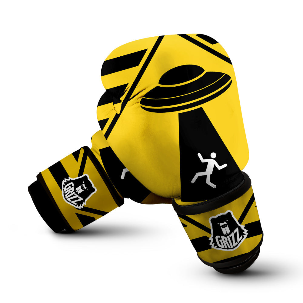 Caution Alien Abduction Warning Sign Print Boxing Gloves-grizzshop