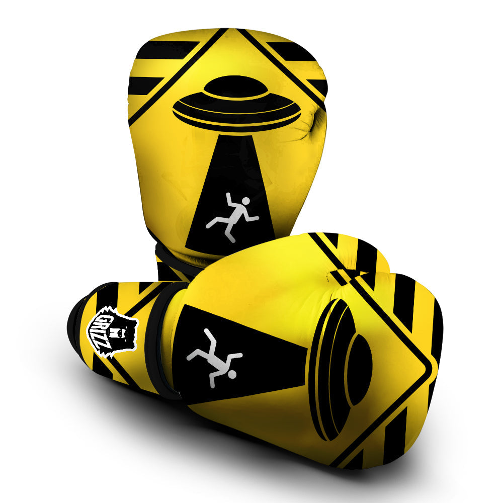 Caution Alien Abduction Warning Sign Print Boxing Gloves-grizzshop