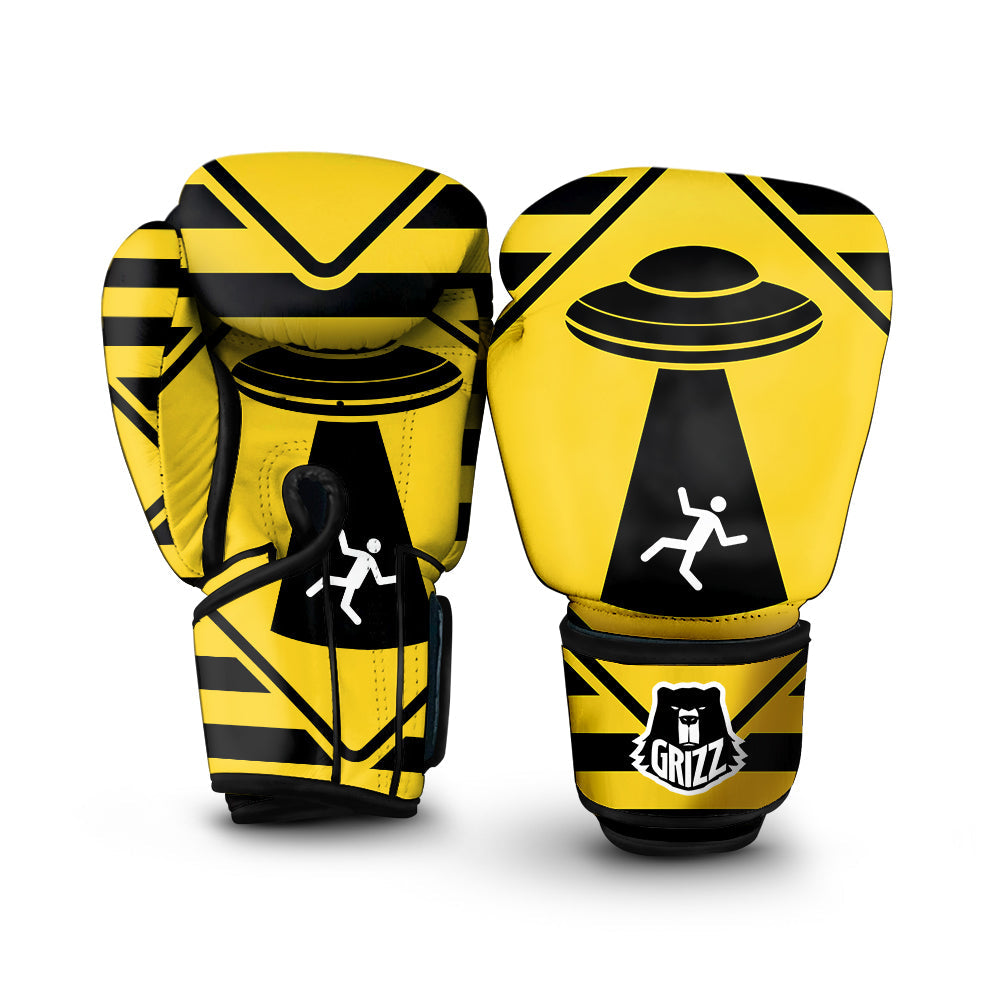 Caution Alien Abduction Warning Sign Print Boxing Gloves-grizzshop