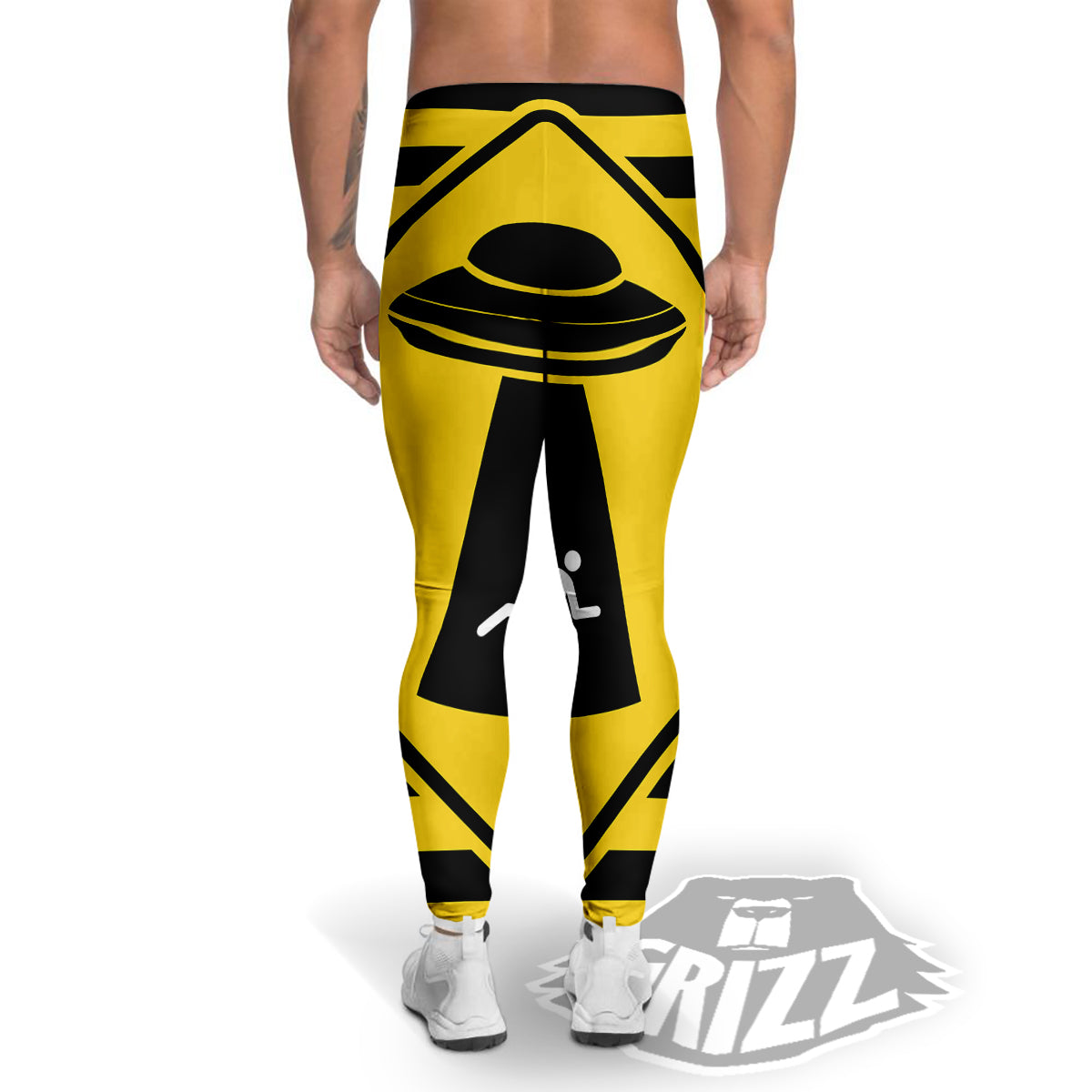 Caution Alien Abduction Warning Sign Print Men's Leggings-grizzshop