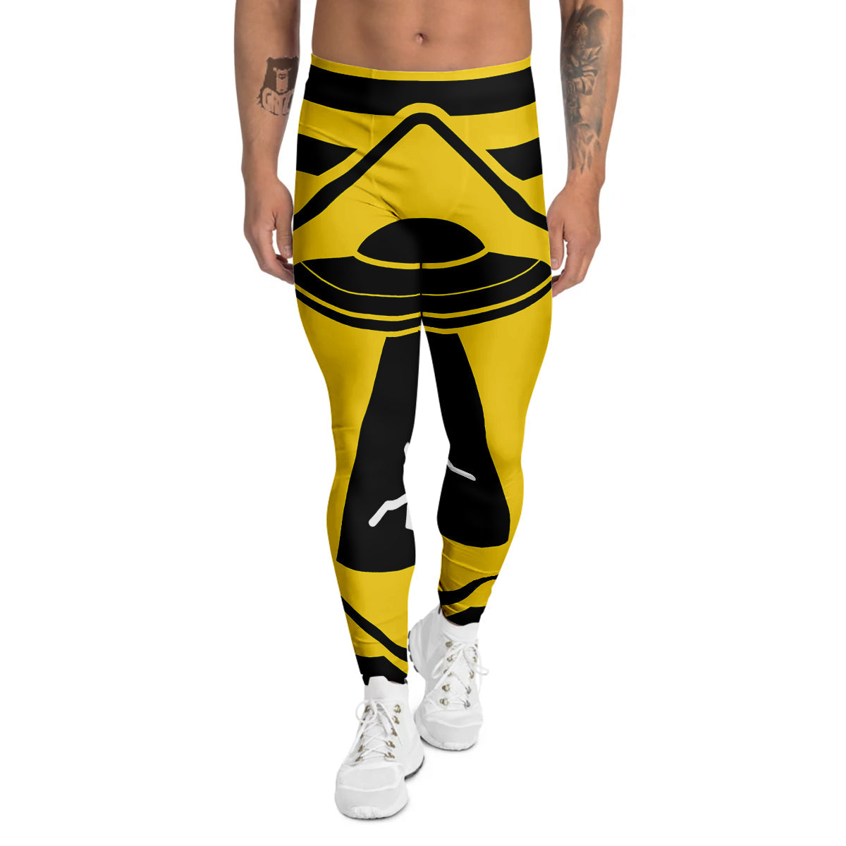 Caution Alien Abduction Warning Sign Print Men's Leggings-grizzshop