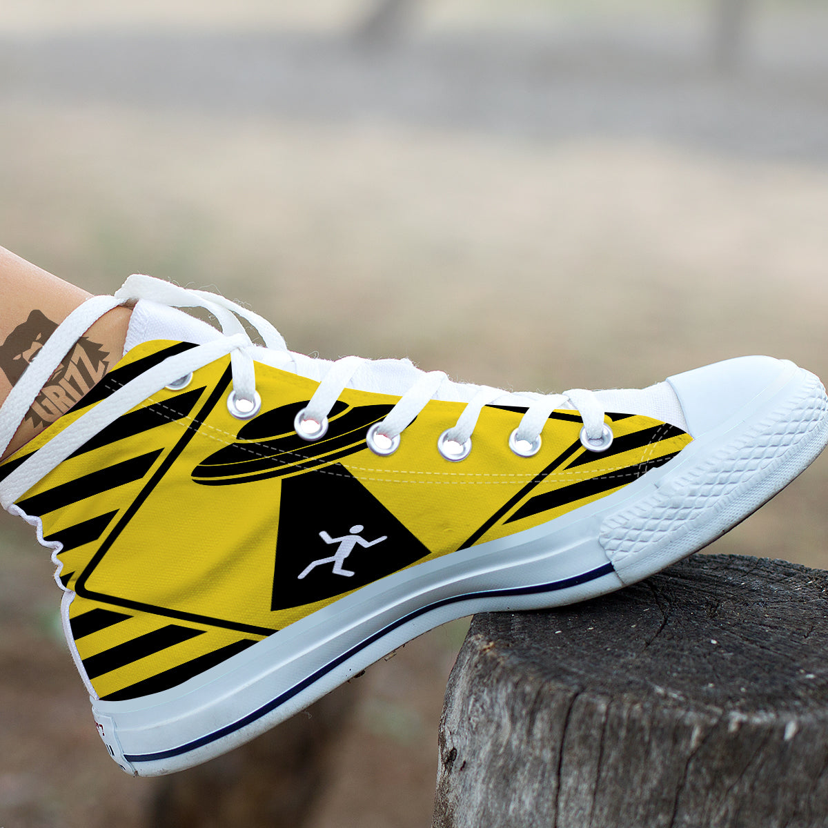 Caution Alien Abduction Warning Sign Print White High Top Shoes-grizzshop