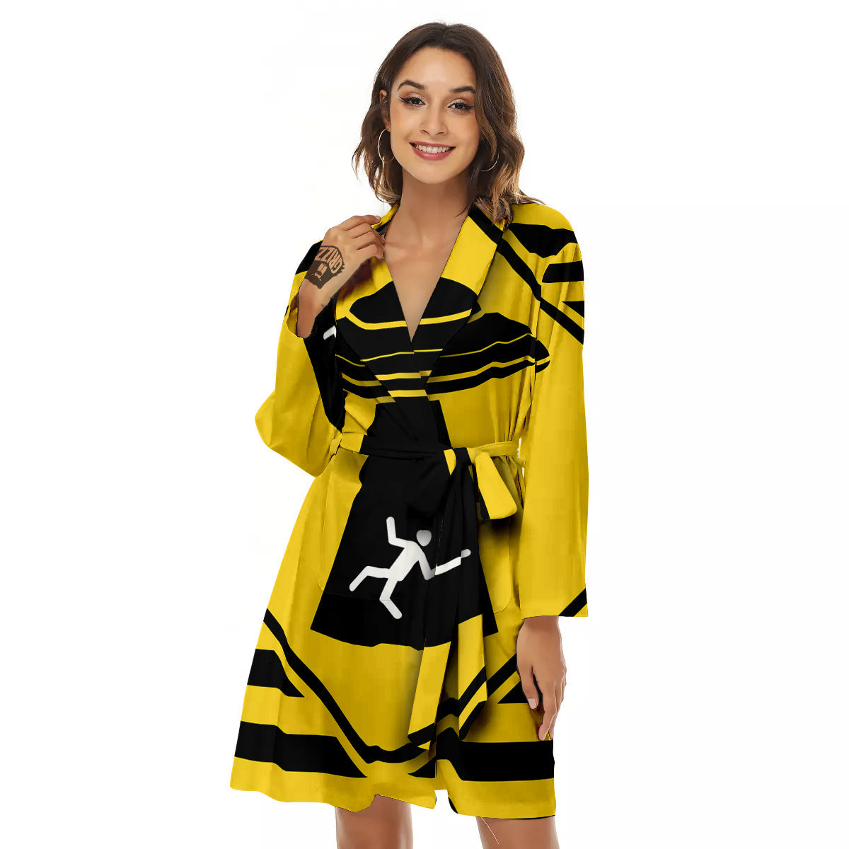 Caution Alien Abduction Warning Sign Print Women's Robe-grizzshop
