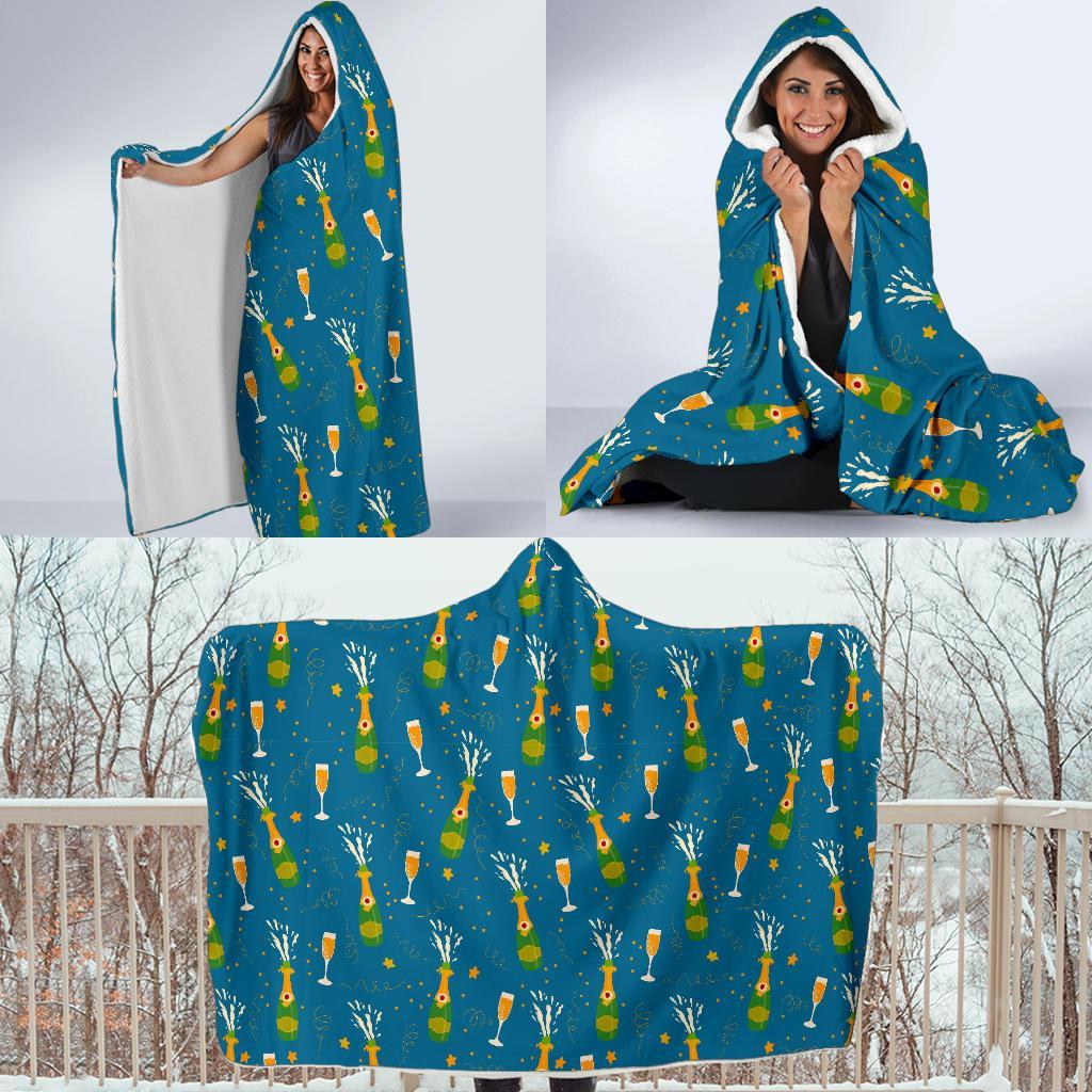 Celebrate Champagne Print Pattern Hooded Blanket-grizzshop