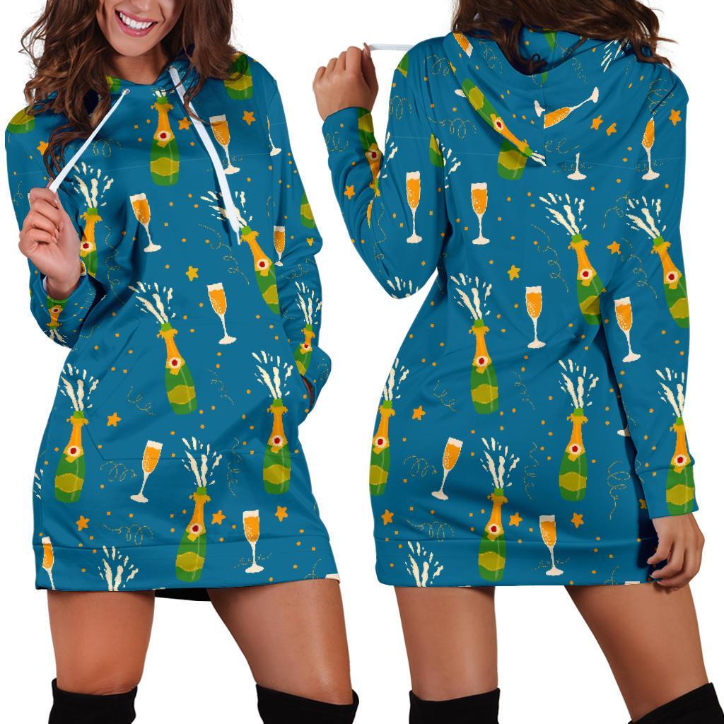 Celebrate Champagne Print Pattern Women Hoodie Dress-grizzshop