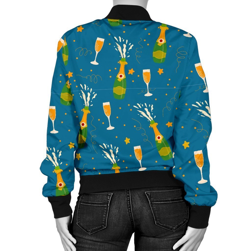 Celebrate Champagne Print Pattern Women Casual Bomber Jacket-grizzshop