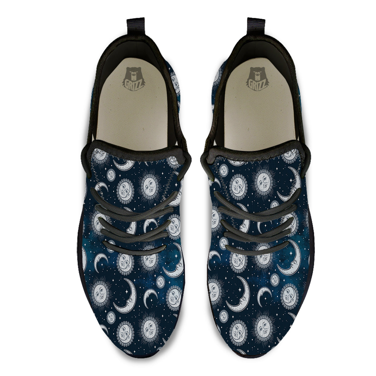 Celestial Blue And White Print Pattern Black Athletic Shoes-grizzshop