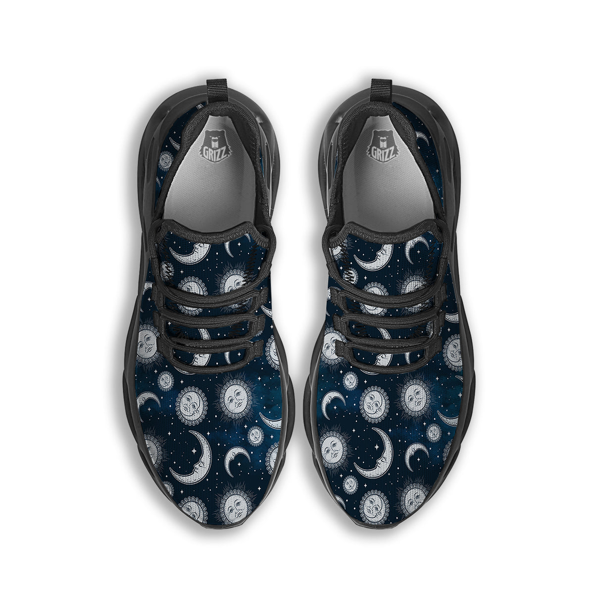 Celestial Blue And White Print Pattern Black Running Shoes-grizzshop