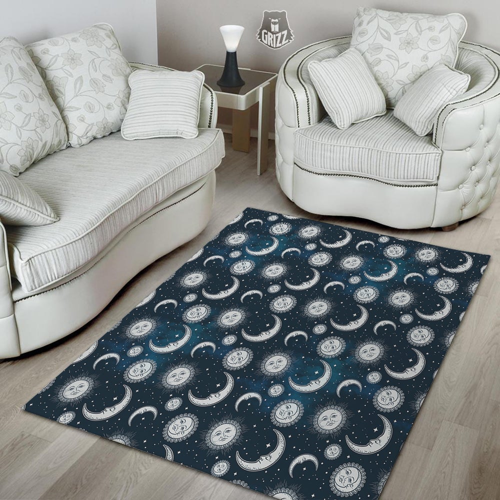 Celestial Blue And White Print Pattern Floor Mat-grizzshop