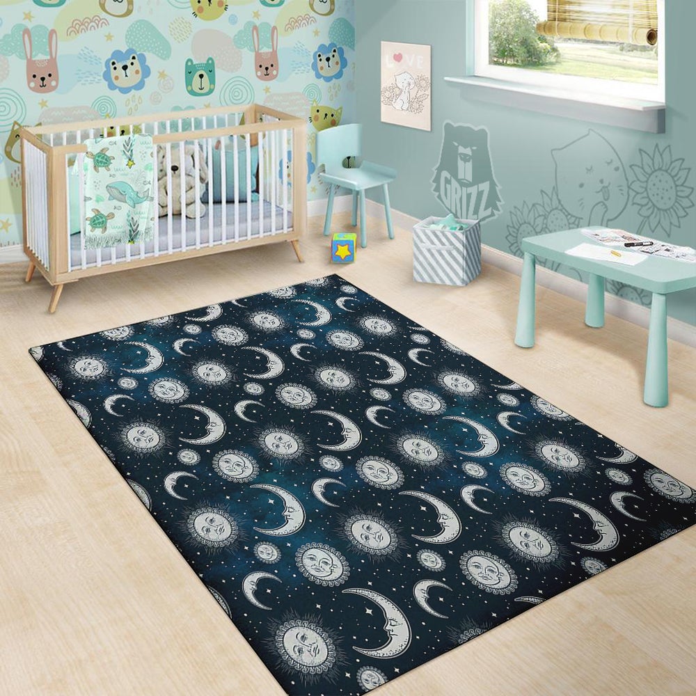 Celestial Blue And White Print Pattern Floor Mat-grizzshop