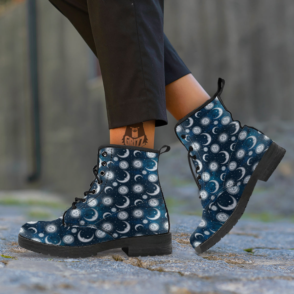 Celestial Blue And White Print Pattern Leather Boots-grizzshop