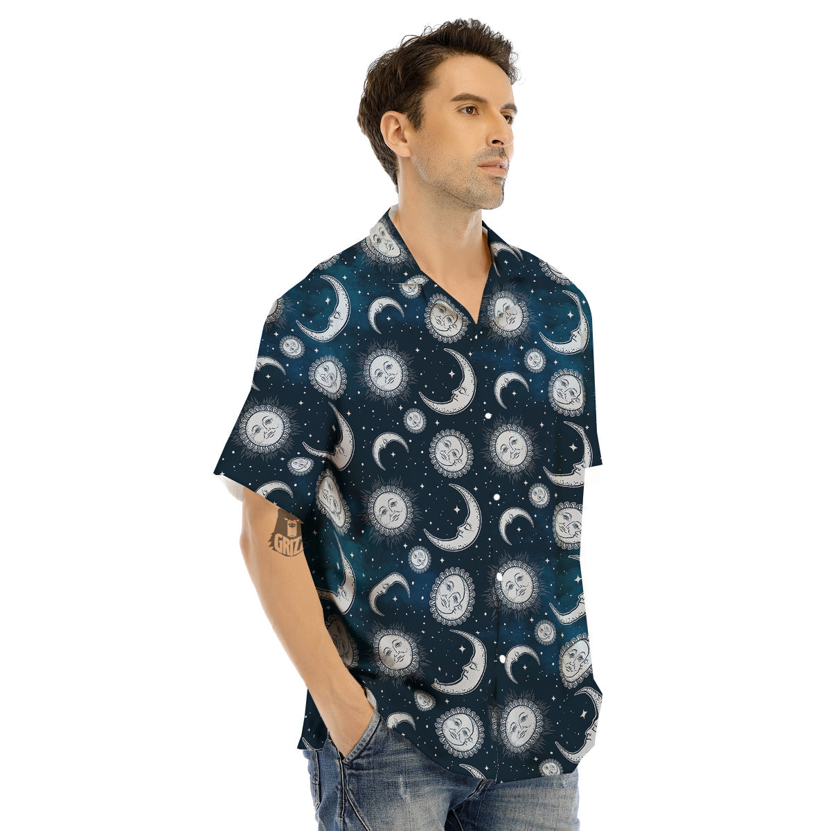 Celestial Blue And White Print Pattern Men's Hawaiian Shirt-grizzshop