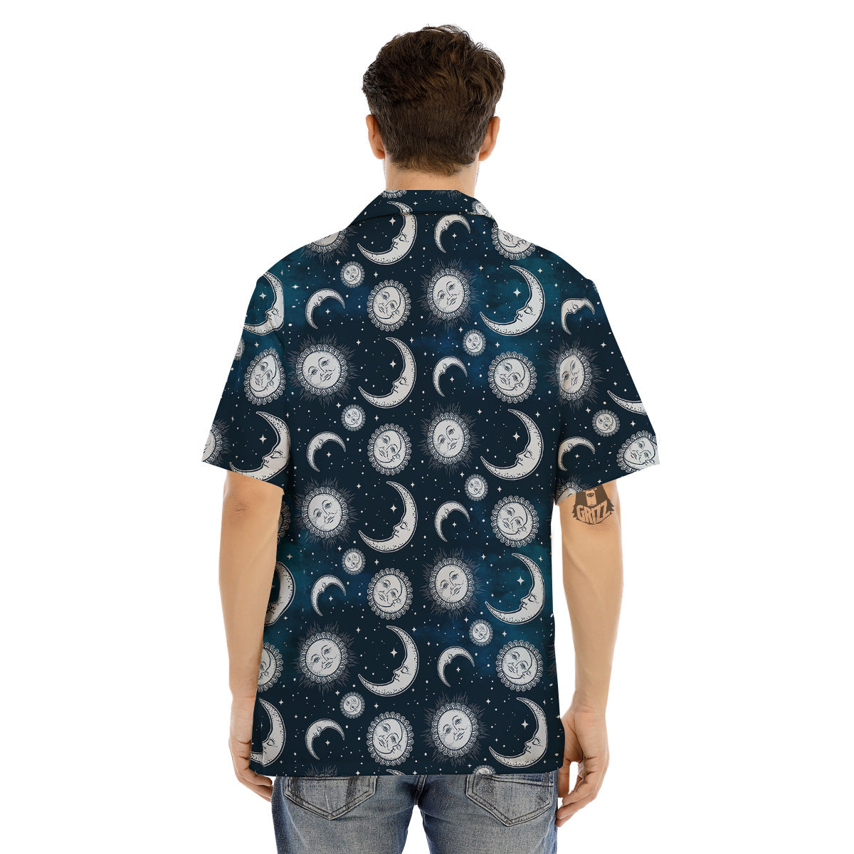 Celestial Blue And White Print Pattern Men's Hawaiian Shirt-grizzshop