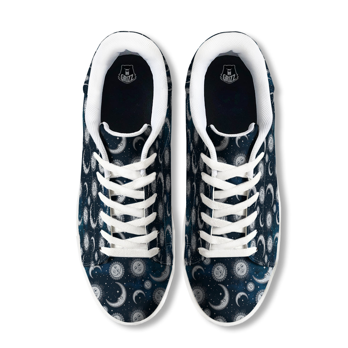 Celestial Blue And White Print Pattern White Low Top Sneakers-grizzshop